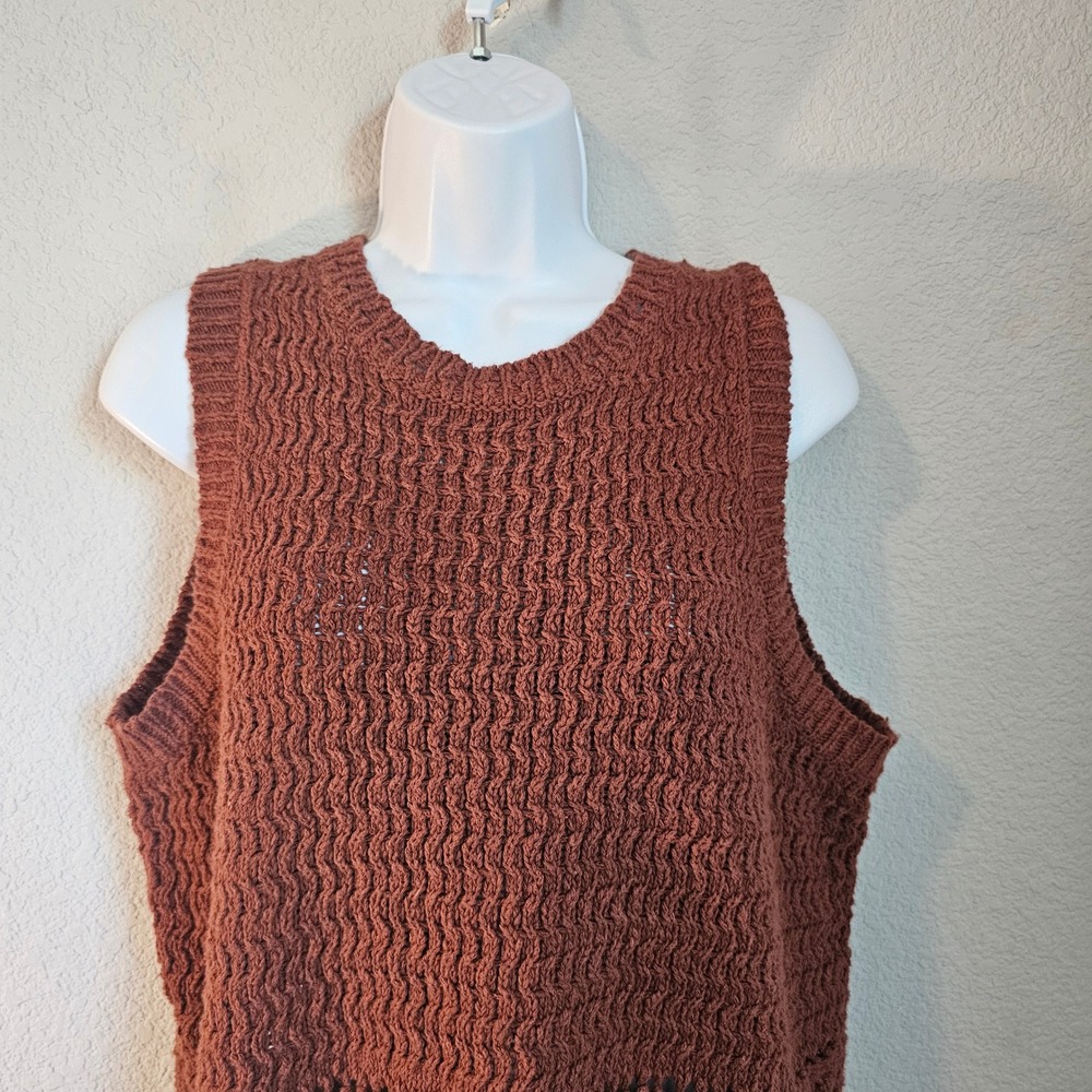 Universal Thread Boho Crochet Sweater Vest Rust Terracotta Cotton Knit Medium